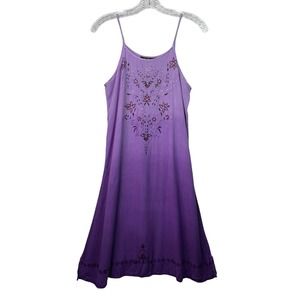 L’Pogee Vintage Y2K Boho Sleeveless Embroidered Mini Back Tie Dress Purple Ombre